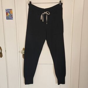Planet by Lauren G Cotton Black Jogger Pants with Drawstring